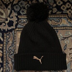 Black Puma Knit Beanie with PomPom